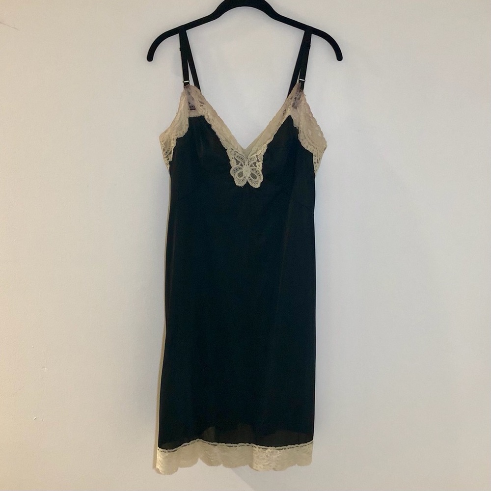 black chemise with cream colored lace trim